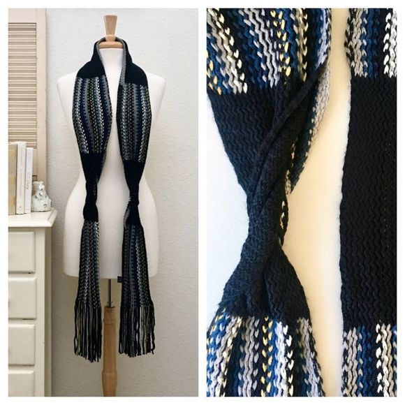 NWT Long Striped Sweater Knit Winter Scarf, Fringe Ends - Picture 4 of 7